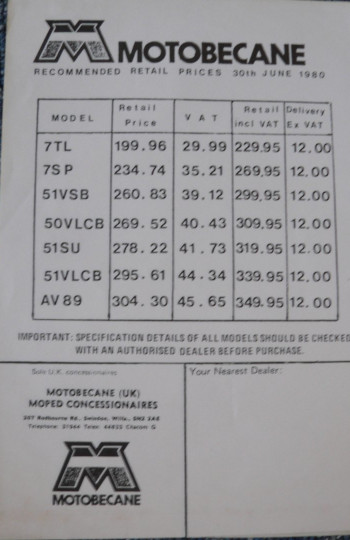 Motobecane (UK) prices leaflet