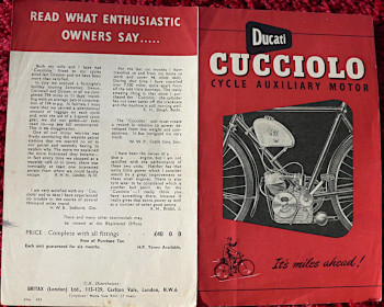 Ducati Cucciolo cyclemotor engine leaflet