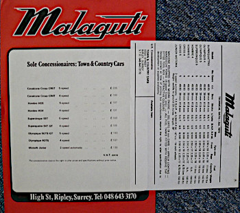Original Malaguti Price List and Technical Data