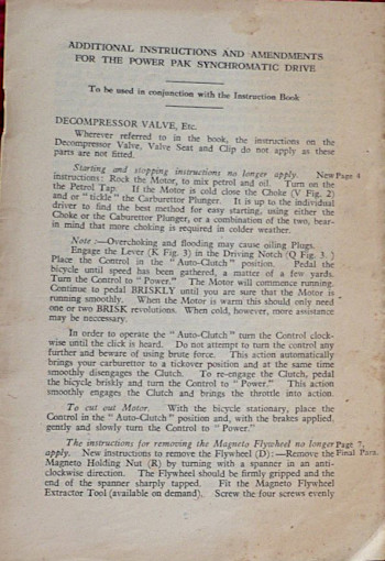 Original Power Pak additional instructions for Synchromatic drive