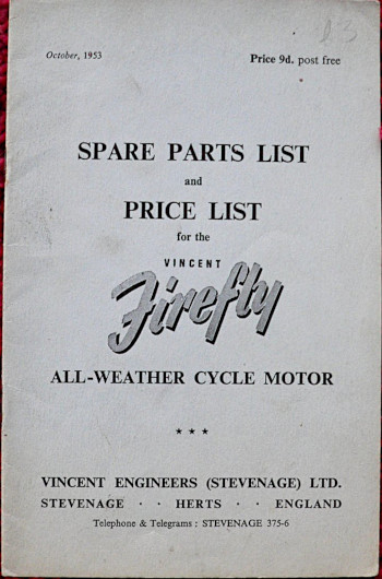 Vincent Firefly spare parts and price list